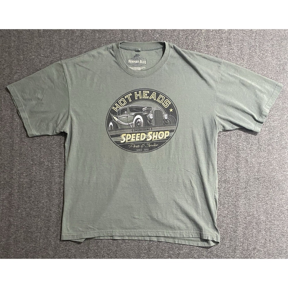 Newport Blue Hot Head Hot Rod T-Shirt Green Short Sleeve Crew Neck Size XXL